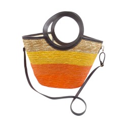 Ψάθινη τσάντα με χερούλι και λουρί από δερματίνη 43 × 14 × 28 cm (Δώρο ένα ζευγάρι σαγιονάρες)