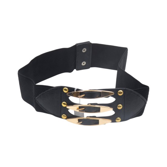 Γυναικεία ελαστική φαρδιά μαύρη ζώνη με κούμπωμα πίσω ()