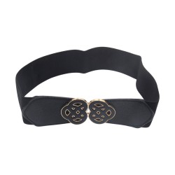 Γυναικεία ελαστική φαρδιά μαύρη ζώνη με σχέδιο στον τοκά