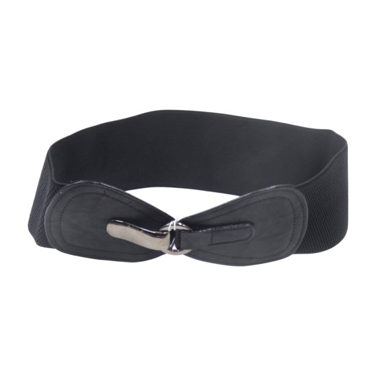 Γυναικεία ελαστική φαρδιά μαύρη ζώνη με σχέδιο τοκά γάντζο ()