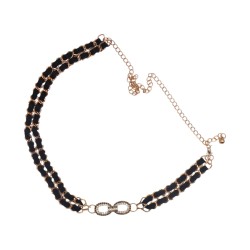 Γυναικεία ζώνη αλυσίδα με λεπτομέρεια στρας και σουέτ δερματίνη