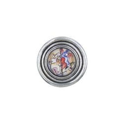 Καρφίτσα ασημί στρογγυλή με σχέδιο 5 cm