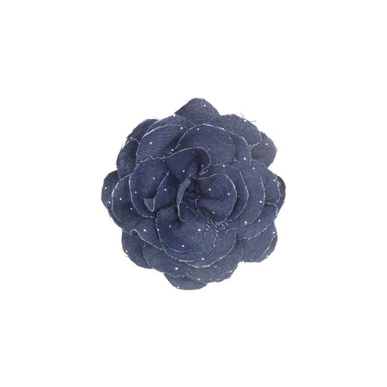 Μπουτονιέρα τζιν μπλε σχήμα λουλουδιού 3D με καρφίτσα στρας 14cm ()