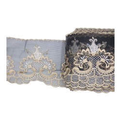 Δαντέλα γαλλική σαντιγί σε χρώμα μαύρο με σχέδιο λουλούδια 13,5 cm 