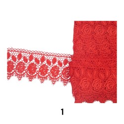 Κυπούρ δαντέλα με σχέδιο λουλούδια σε κόκκινο και λευκό χρώμα 7cm 