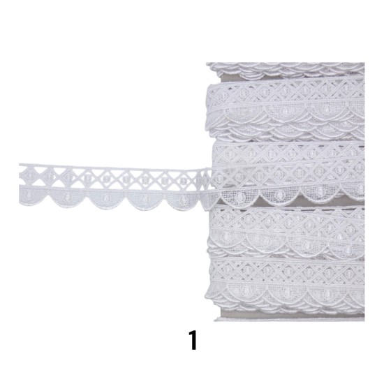 Κυπούρ δαντέλα σε ιβουάρ και λευκό χρώμα 2,5cm  ()