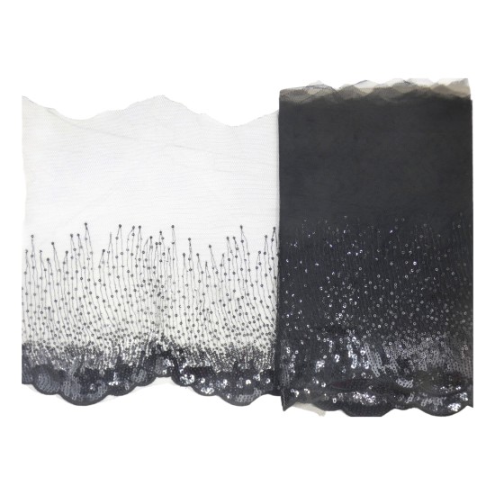 Δαντέλα γαλλική σαντιγί σε χρώμα μαύρο με παγιέτες 34 cm  ()