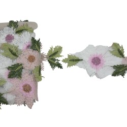 Τρέσα κεντημένη σε τούλη με σχέδιο λουλούδια 7 cm