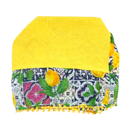 Υφασμάτινη πετσέτα θαλάσσης εμπριμέ με πον πον στο τελείωμα κίτρινη 1,75x0.48 m (111016)