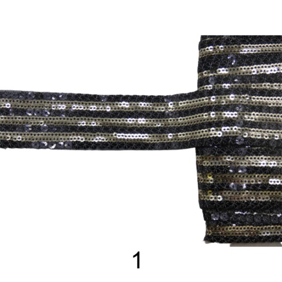Κεντημένη τρέσα με παγιέτα σε 3 σχέδια 3.5cm ()