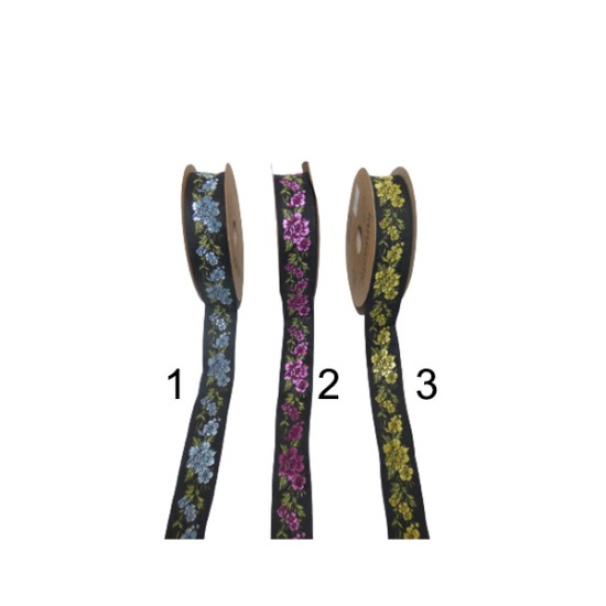 Κορδέλα κεντημένη με βελονιές 2,5 cm σε 3 χρώματα ()