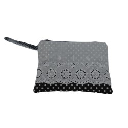 Υφασμάτινο τσαντάκι μαυρο πουα με βαμβακερή ατραντέ δανδέλα 20x30 cm