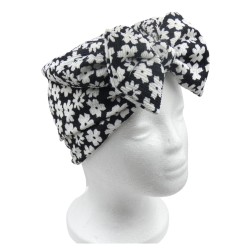 Τυρμπάν άσπρο - μαύρο με σχέδιο λουλούδια Τυρμπάν άσπρο - μαύρο με σχέδιο λουλούδια