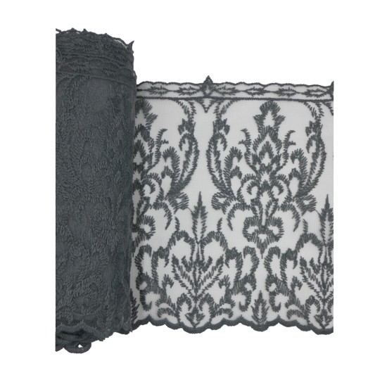 Δαντέλα γαλλική σαντιγί σε χρώμα γκρι μπλε 24,5 cm  ()