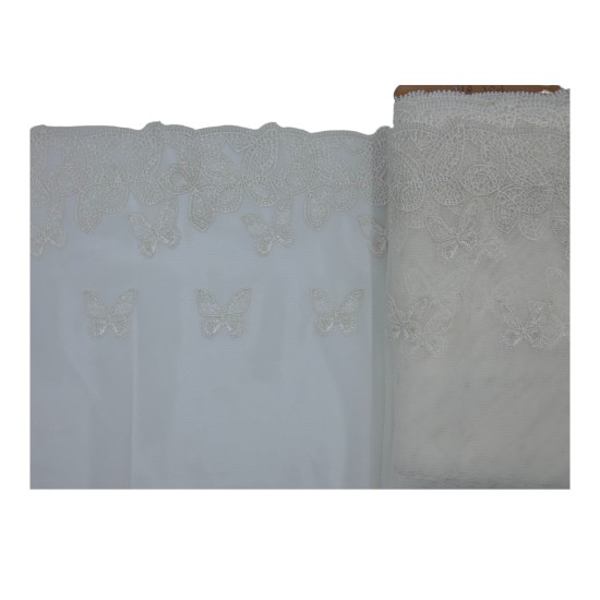 Δαντέλα γαλλική σαντιγί σε χρώμα ιβουάρ με σχέδιο πεταλούδες 23 cm  ()