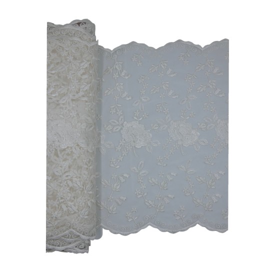 Δαντέλα γαλλική σαντιγί σε χρώμα ιβουάρ με σχέδιο λουλούδια 31 cm  ()