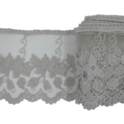 Δαντέλα γαλλική σαντιγί σε χρώμα γκρι με σχέδιο λουλούδια 14 cm 