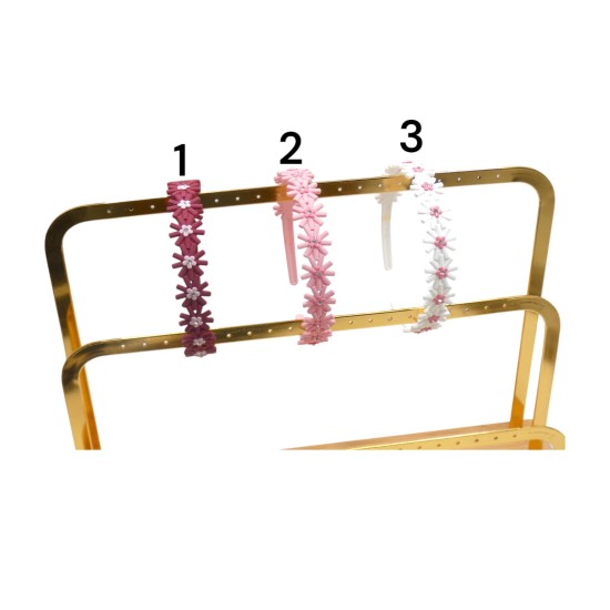 Στέκα μαλλιών με σχέδιο λουλούδια και στρας σε 3 χρώματα ()