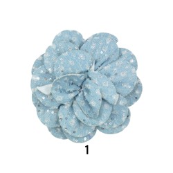 Μπουτονιέρα τζιν ανοιχτό και σκούρο με παγιέτες σε σχήμα λουλουδιού 3D με καρφίτσα 15,5cm