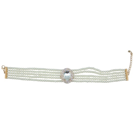 Κολιέ choker με πέρλες ασημί και μεγάλη στρας πέτρα ()