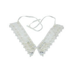 Κυπούρ δαντέλα γιακάς ιβουάρ με στρας και πέρλες 30 cm