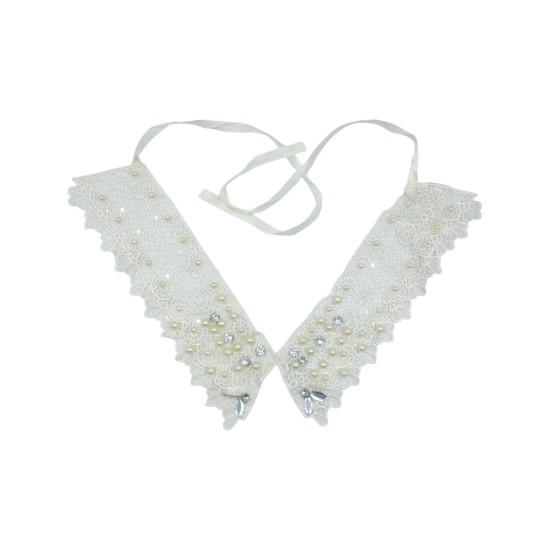 Κυπούρ δαντέλα γιακάς ιβουάρ με στρας και πέρλες 30 cm ()