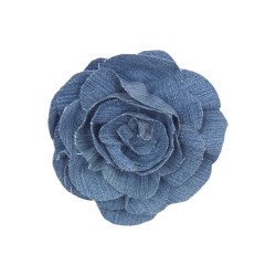 Μπουτονιέρα τζιν σχήμα λουλουδιού 3D με καρφίτσα 14cm