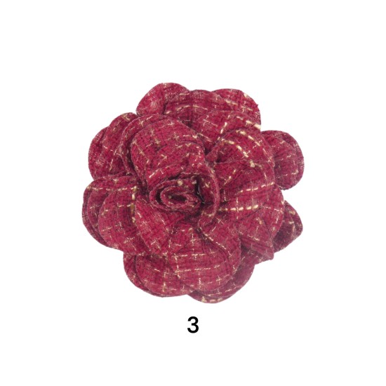 Μπουτονιέρα υφασμάτινη σε σχήμα λουλουδιού 3D με παραμάνα και κλιπς σε 3 χρώματα 14cm (112446)