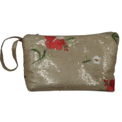 Τσαντάκι από ύφασμα κεντημένο με πούλιες πάνω σε τούλι και πάτο 17 x 27 cm