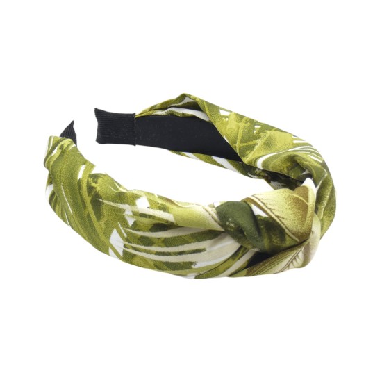 Γυναικεία στέκα μαλλιών βαμβακερή με κόμπο σε λαχανί χρώμα και σχέδιο φύλλα () Γυναικεία στέκα μαλλιών βαμβακερή με κόμπο σε λαχανί χρώμα και σχέδιο φύλλα ()