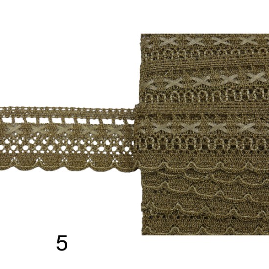 Δαντέλα χρυσή με χρωματιστή κλωστή σε 5 χρώματα 3cm (104359)