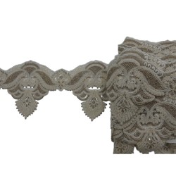 Μπέζ δαντέλα κεντημένη με χρυσοκλωστή 12 cm