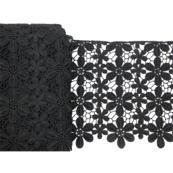 Δαντέλα κυπούρ φαρδιά μαύρη με σχεδιο λουλουδια 20 cm
