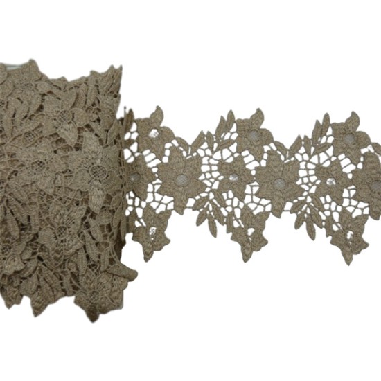 Κυπούρ δαντέλα χρυσή με λουλούδια 13cm  ()