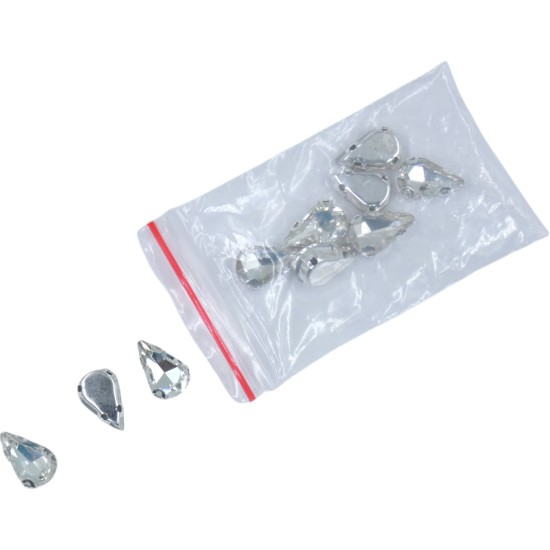Ραφτές πέτρες στρας σχήμα δάκρυ με ασημί βάση 12x6 mm 10τμχ ()