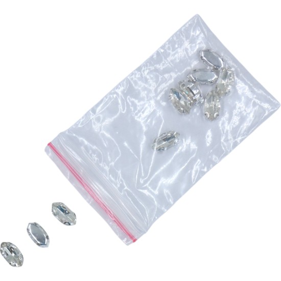 Ραφτές πέτρες στρας οβάλ με ασημί βάση 9x4 mm 10τμχ ()