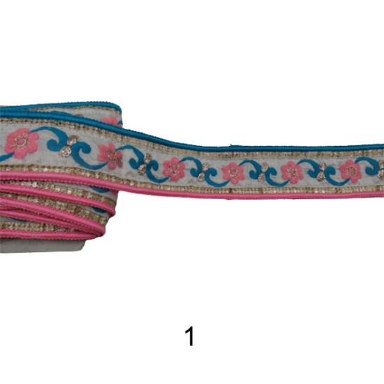 Τρέσα μπόχο με κεντημένα λουλούδια και χρυσοκλωστή 5,5 cm ()