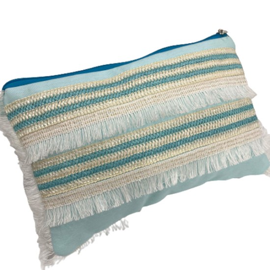 Τσαντάκι σιελ boho με τρίχρωμο κρόσσι ()