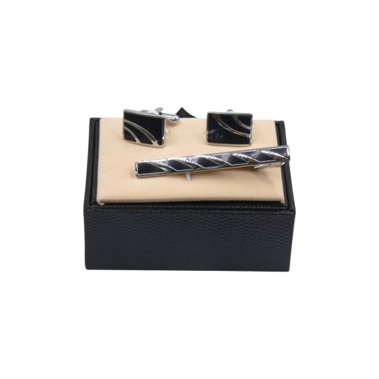 Σετ μασίφ μανικετόκουμπα με σμάλτο και κλιπ για γραβάτα ()