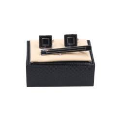 Σετ μασίφ μανικετόκουμπα με σμάλτο και κλιπ για γραβάτα