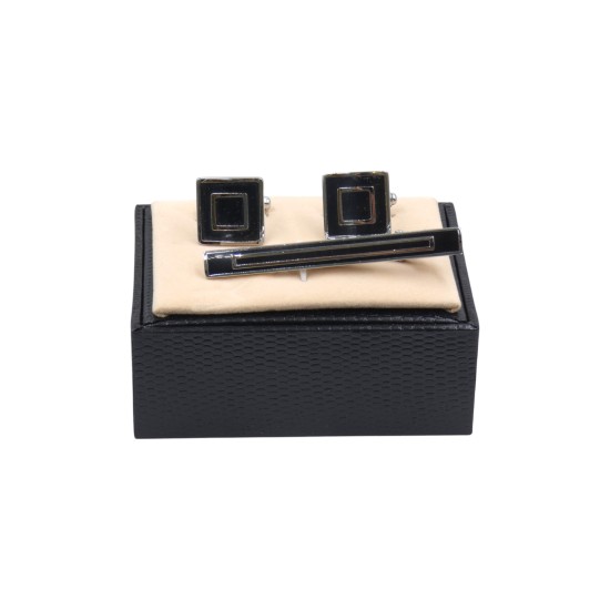 Σετ μασίφ μανικετόκουμπα με σμάλτο και κλιπ για γραβάτα ()