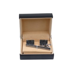 Σετ μασίφ μανικετόκουμπα με σμάλτο και κλιπ για γραβάτα