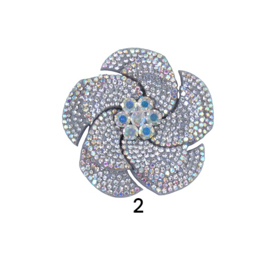 Μοτίφ λουλούδι με πέτρες στρας 6cm 3 χρώματα (105651)