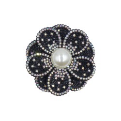 Μοτίφ λουλούδι με πέτρες στρας και πέρλα 6.5 cm