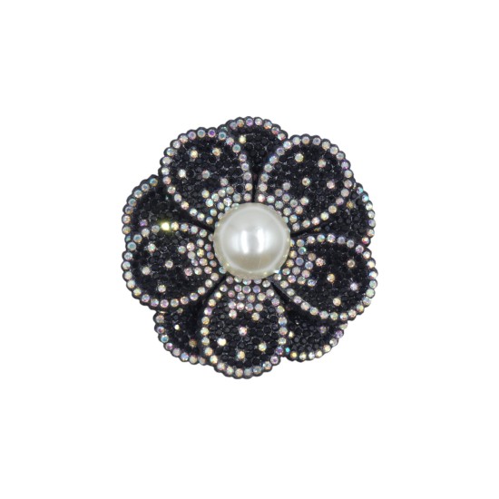 Μοτίφ λουλούδι με πέτρες στρας και πέρλα 6.5 cm ()