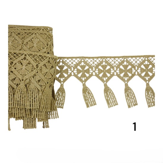 Δαντέλα τύπου λασέ με κρόσσι σταυρό σε 3 χρώματα 9cm ()