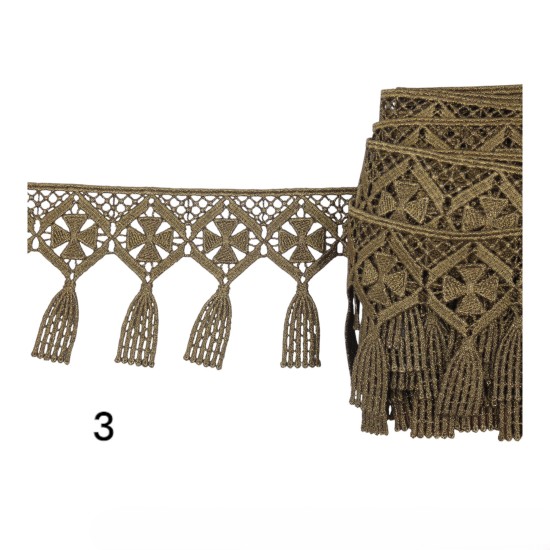 Δαντέλα τύπου λασέ με κρόσσι σταυρό σε 3 χρώματα 9cm (112156)