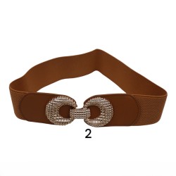 Γυναικεία φαρδιά ελαστική ζώνη με δύο στρογγυλές λετπομέρειες στο κούμπωμα σε μπεζ