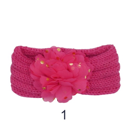 Παιδική κορδέλα μαλλιών πλεκτή με τούλινο πουά λουλούδι σε 6 χρώματα ()