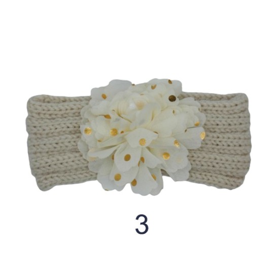 Παιδική κορδέλα μαλλιών πλεκτή με τούλινο πουά λουλούδι σε 6 χρώματα (112981)